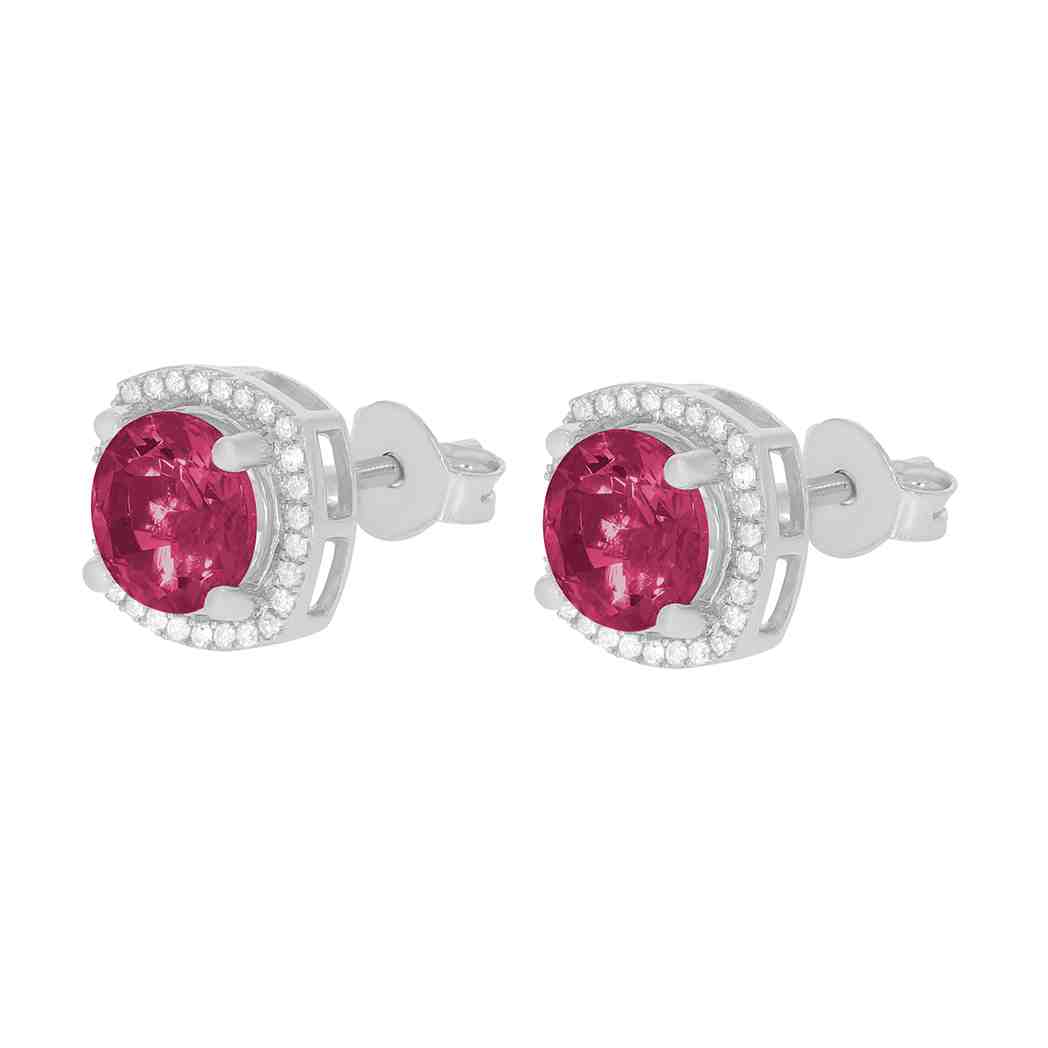 Ruby and Diamond Halo Stud Earrings  PD31345AER RUBY